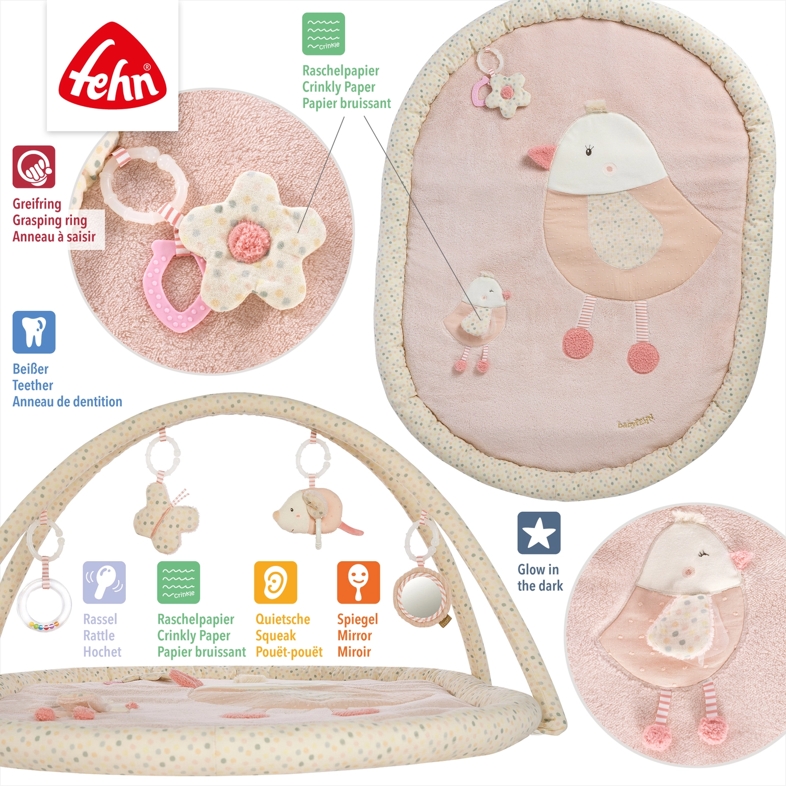 Fehn | 3-D-Activity-Decke Vogel - Spielbogen mit Spielzeugen