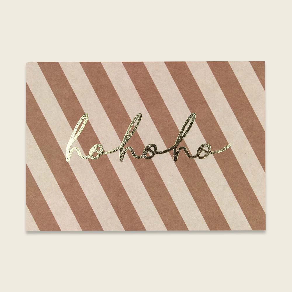 Ava & Yves | Postkarte Streifen braun mit Goldeffekten – HoHoHo