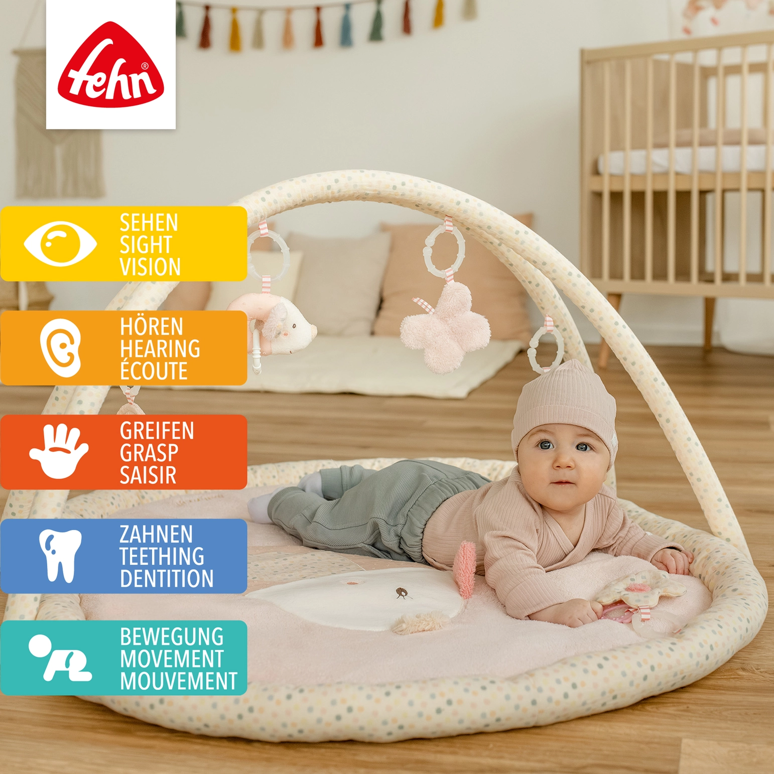 Fehn | 3-D-Activity-Decke Vogel - Spielbogen mit Spielzeugen