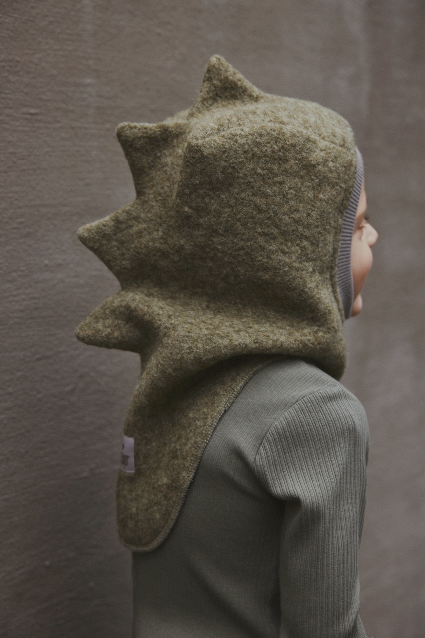 Huttelihut | Dino Balaclava Triangles Wool - Deep Lichen Green - 50\12-24M