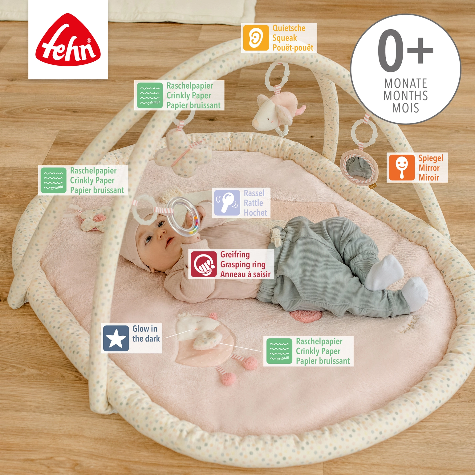 Fehn | 3-D-Activity-Decke Vogel - Spielbogen mit Spielzeugen