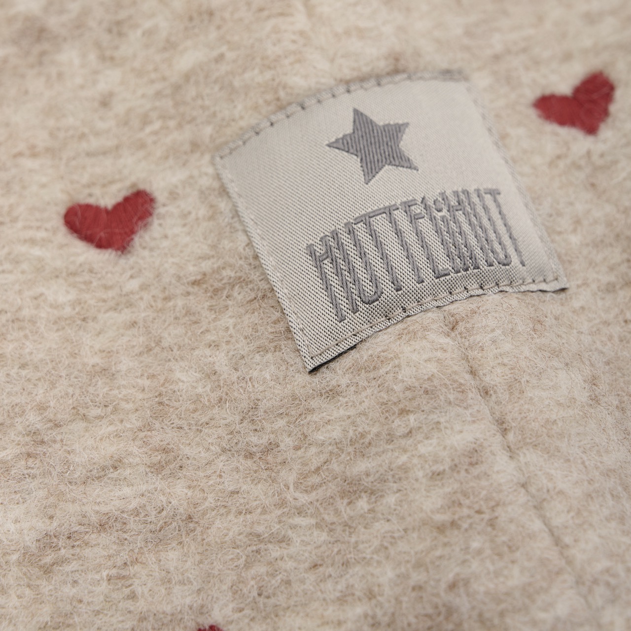 Huttelihut | Balaclava Hearts Emb. Wool - Sand Melange - 50\12-24M