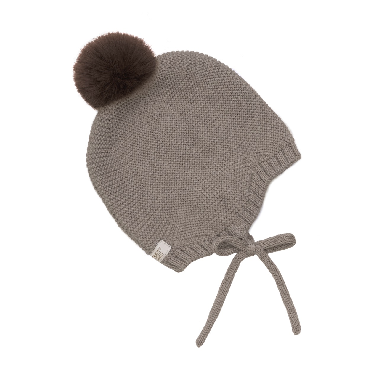 Huttelithut | Mütze Wool Knit Pompom - Brown Melange - 62\68